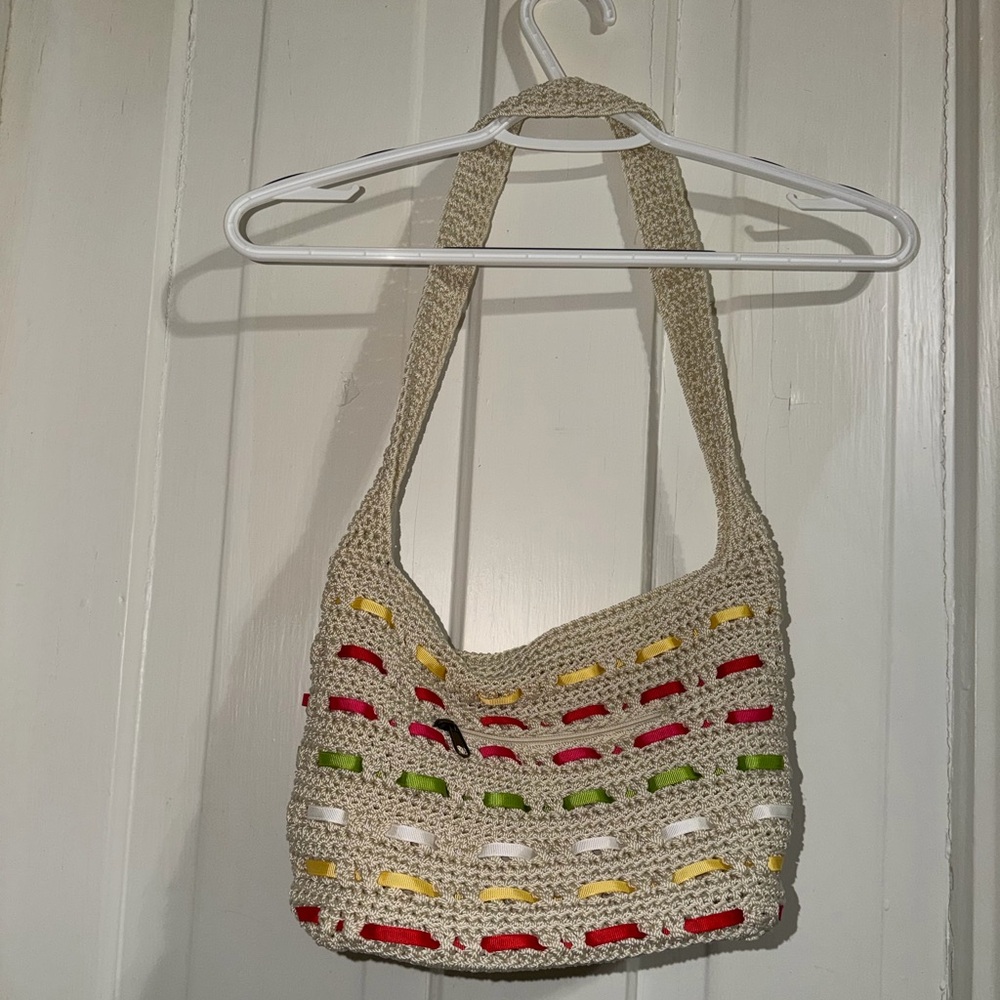 Croft and barrow Multicolor Crochet Shoulder Bag purse satchel cute summer beach
